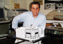 Nazareth Berberian in front of the miniature of his hotel